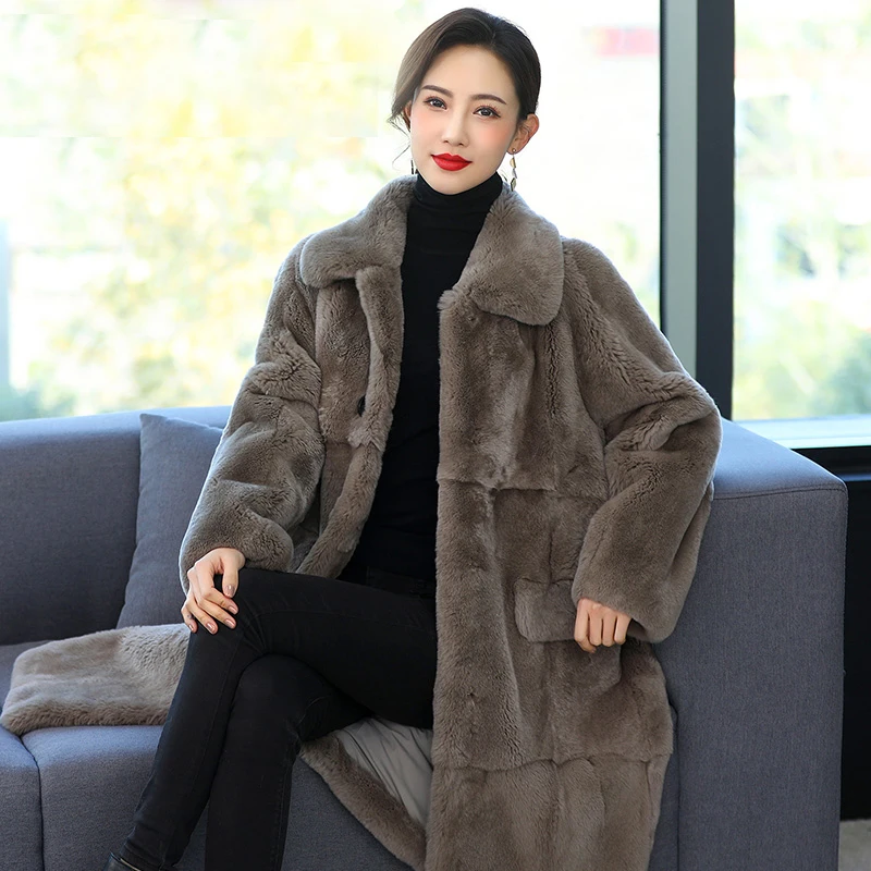 Мех кролика Рекс размер плюс класс A один из меха Haining модное зимнее пальто для