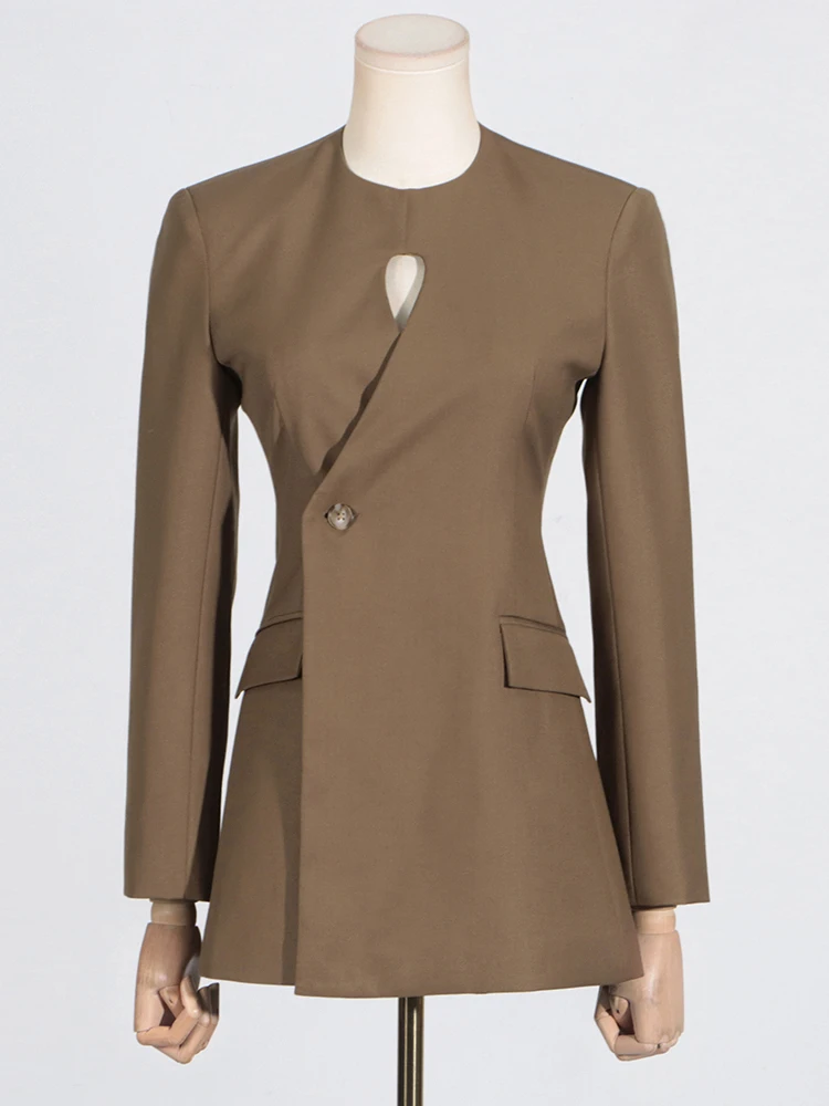 Женский ажурный блейзер с круглым вырезом туника карманами