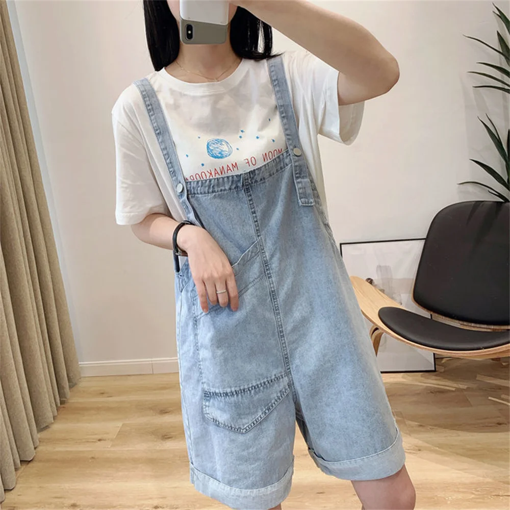 

Double Sided Wear Suspender Trousers Big Pocket Jeans Braces Shorts Loose Cowboy Wide Leg Pants Women's Denim Overalls Jumpsuit