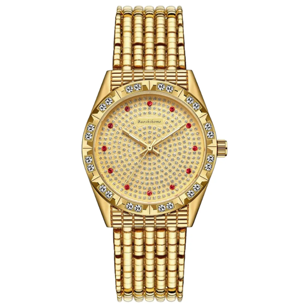 Золотые женские часы Майами с кубинской цепью и браслетом кристаллами Модные