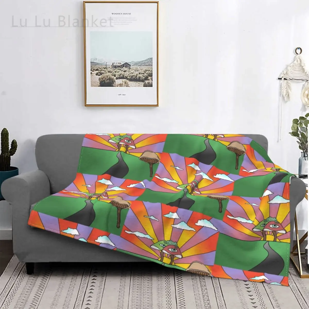 

Psychedelic Mushroom Grove Blanket Flannel Spring/Autumn Doodle Lightweight Thin Throw Blanket for Bed Bedroom Bedspreads