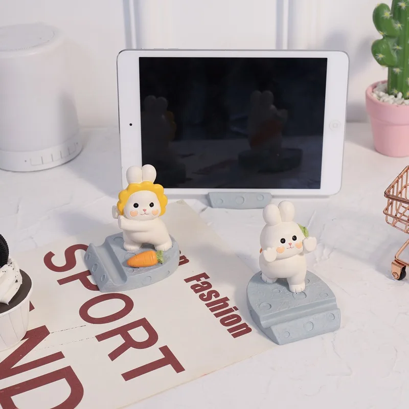 Creative and practical cute cartoon rabbit mobile phone bracket student lazy desktop tablet bracket resin decoration gift