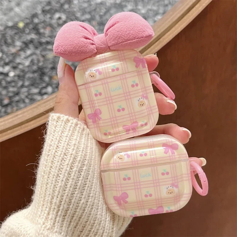 

Checkered Cherry Cat Case for AirPods Pro2 Airpod Pro 1 2 3 Bluetooth Earbuds Charging Box Protective Earphone Case Cover