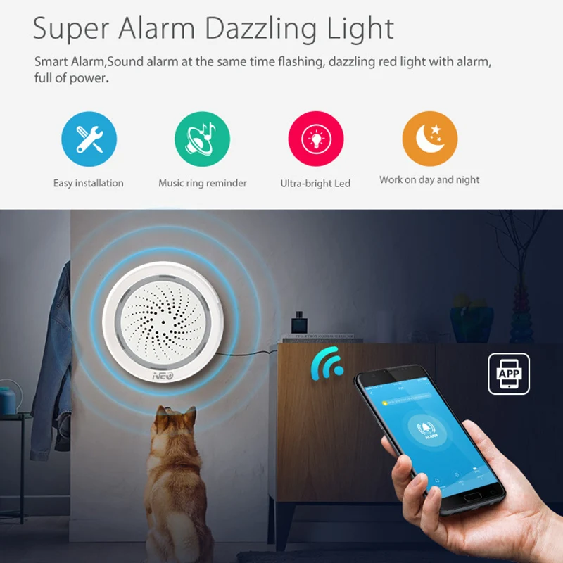 Датчик температуры и влажности Wi-Fi сирена работает с приложением ECHO Alexa Google Home IFTTT