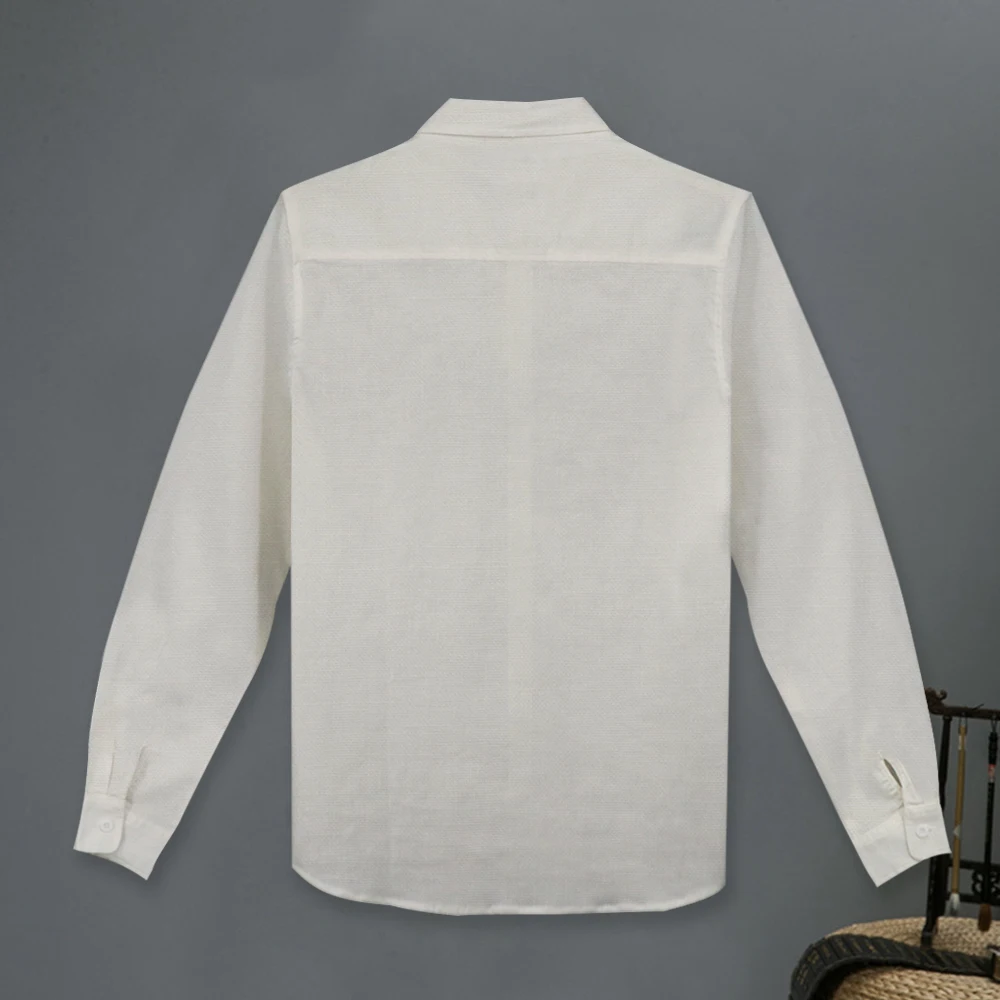 Рубашка мужская с длинным рукавом хлопок и лен однотонная Повседневная пляжная
