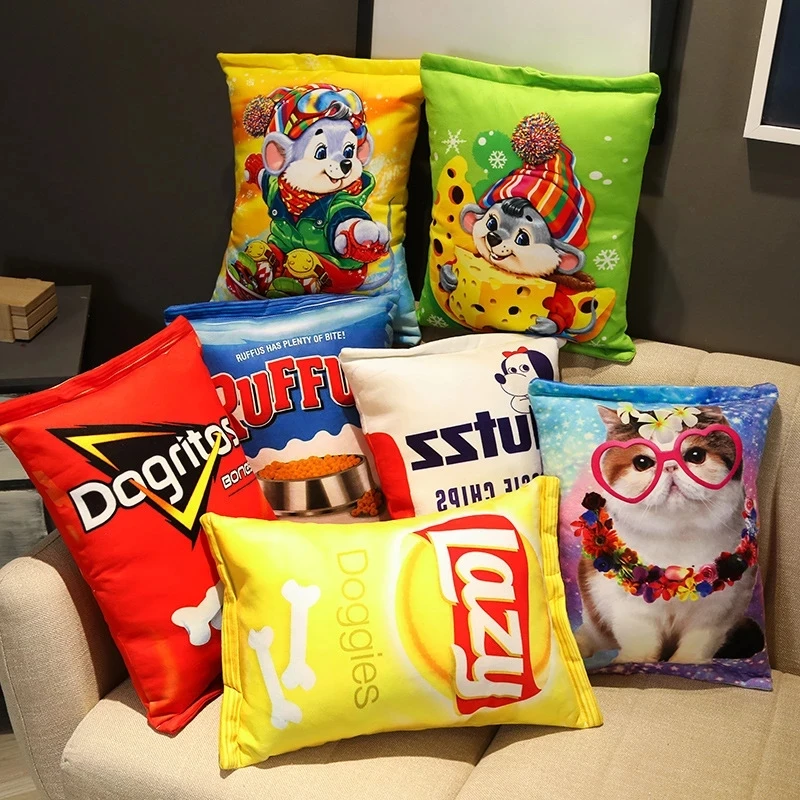

Креативная Реалистичная плюшевая подушка для закусок, имитация кошачьей собаки, еда, картофельные чипсы, печенья, Реалистичная еда, закуска...