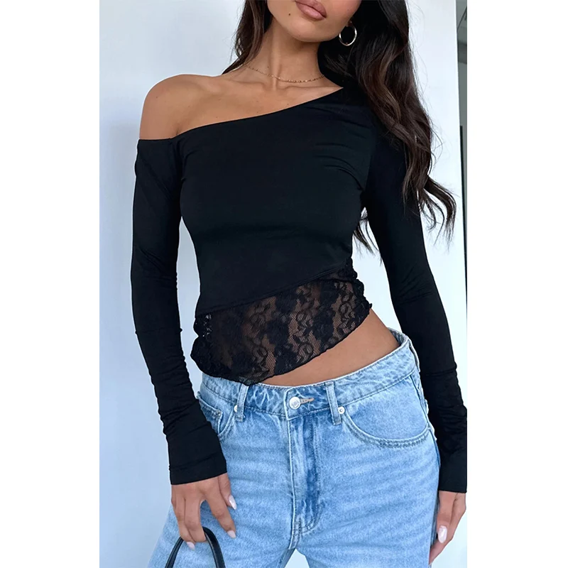 Женский Повседневный Приталенный Пуловер С Кружевным Подолом И Цветочным