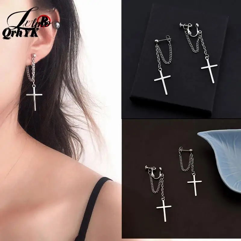 

Серьги-кресты унисекс из нержавеющей стали женские, кулон серебряного цвета в готическом стиле, в стиле хип-хоп, панк, Подарочная бижутерия