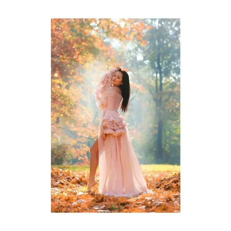 Платье для беременных серое длинное Тюлевое с шлейфом