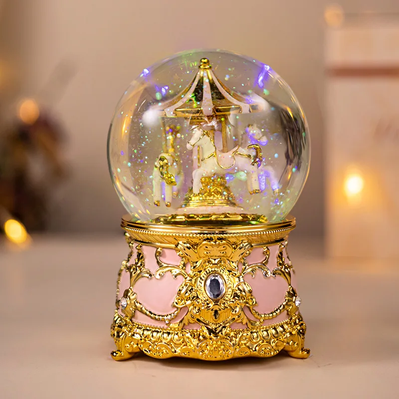 Карусель Единорог Лошадь Музыкальная шкатулка Вращающаяся механическая