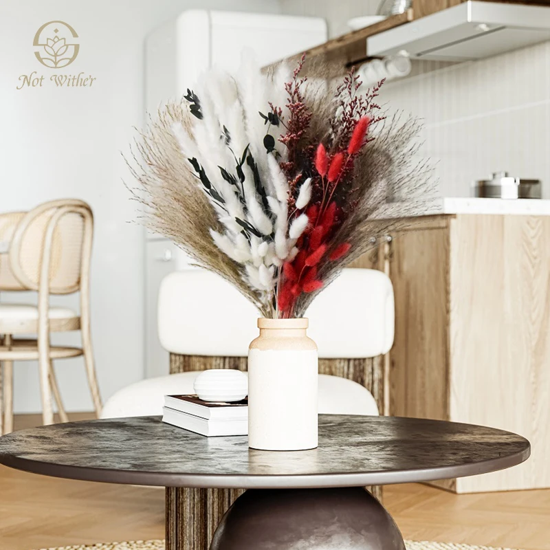 

Natural Dried Pampas Grass Christmas Decoration Artificial Flower Bunny Tails Limonium Eucalyptus Leaves Wedding Boho Home Decor