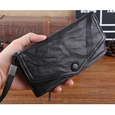 EUMOAN плиссированный кошелек из воловьей кожи в подиумном стиле, Мужской Длинный кошелек из натуральной кожи с защелкой, сумка-клатч для карт