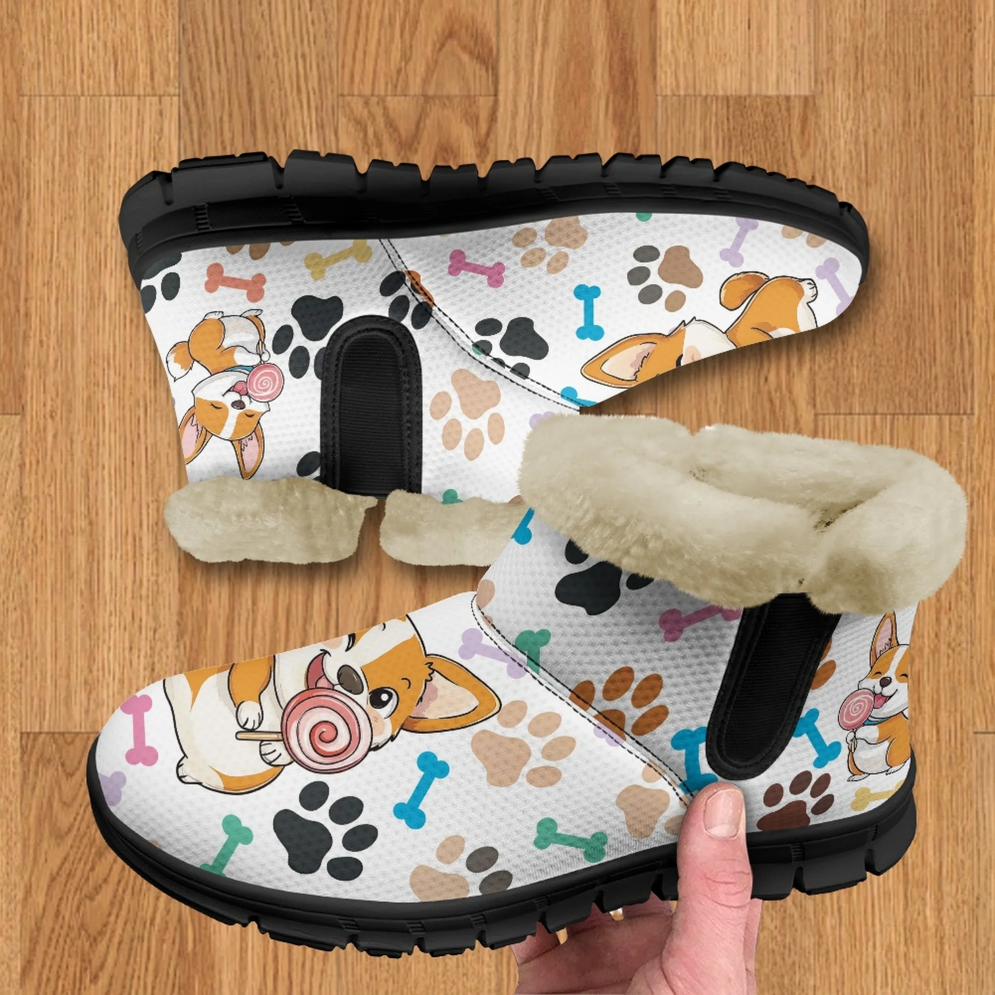 ELVISWORDS/женские зимние ботинки корги с милым рисунком ботильоны женская короткая