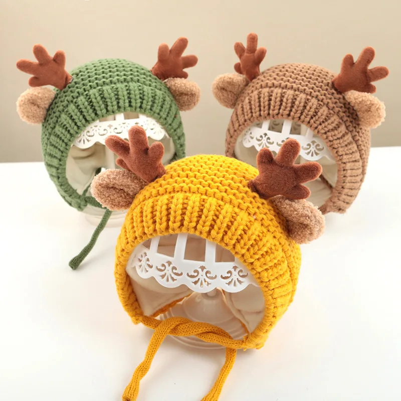 

Winter Autumn Warm Plush Hat Knitted Ear Cute Deer Elk Antlers Baby Warmer Children Hat Bonnet Boys Girls Beanie Christmas Hats