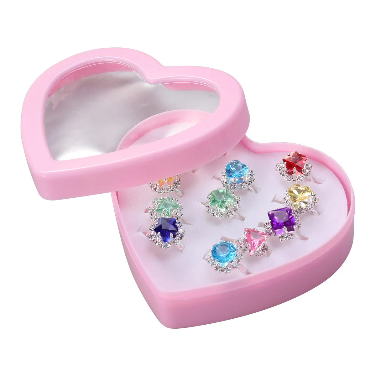 

Ring Rings Child Kids Girlgirls Crystal Adjustable Gift Toy Beautiful Pretend Diamantedressplay Kid Flower Heart Diamondpcs