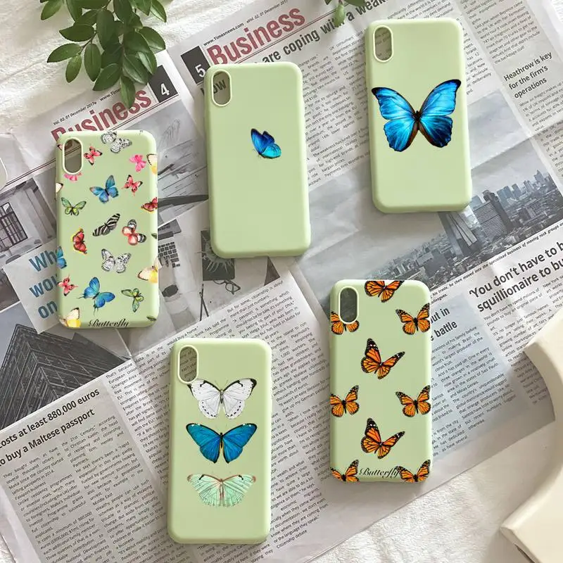 

Blue Color Butterfly Phone Case Candy Color Phone Case Cover For Iphone 6 6s 7 8 Plus Xr X Xs 11 12 13 Mini Pro Max
