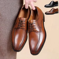 classic leather shoes men pu square toe lace up low heel derby plus size vintage oxford shoes business office banquet dress shoe