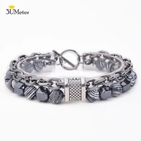 3umeter natural malachite stone beaded bracelets men double layers stainless steel chain bracelet ot buckle yoga jewelry gift