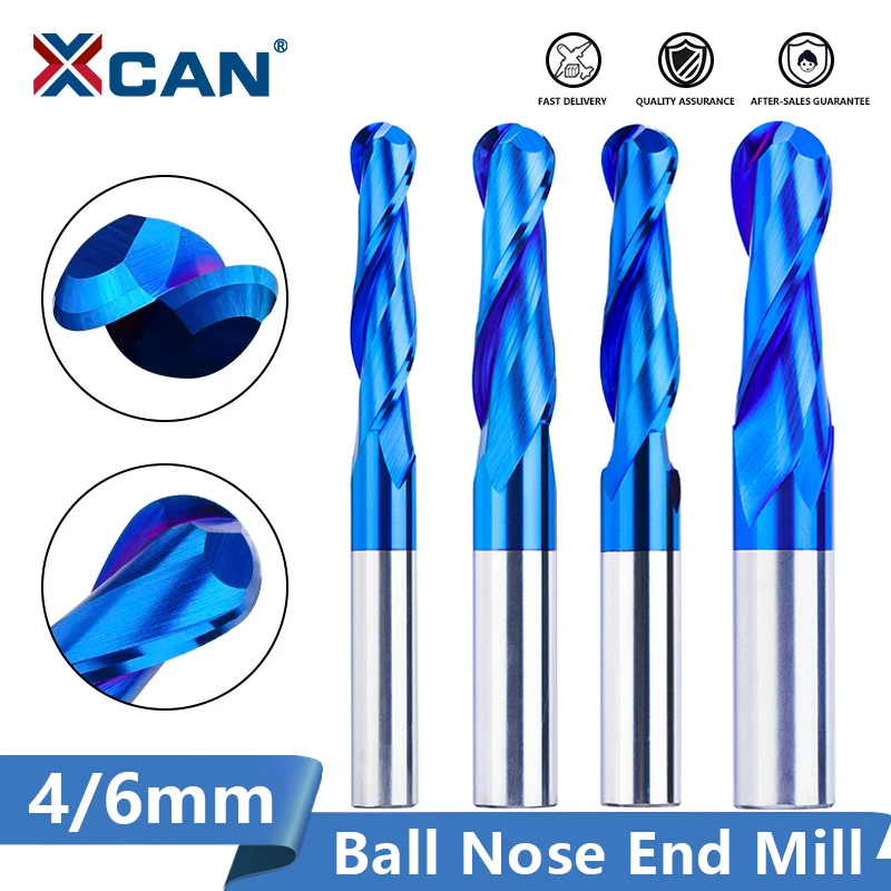 XCAN Ball Nose End Mill 4/6mm Shank 2 Flute CNC Router Bit Nano Blue Coated Carbide Milling Cutter