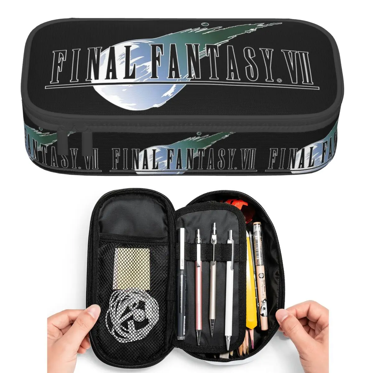 Фото Пеналы для карандашей Final Fantasy 7 для студентов, пенал-коробка, сумка для карандашей, вместительный пенал, держатель для ручек №1