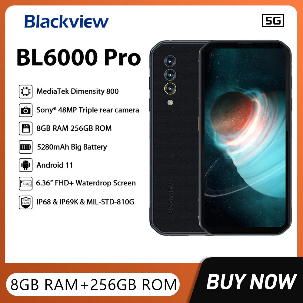 Blackview BL6000 Pro 5G смартфонов IP68 Водонепроницаемый 48 МП Тройная камера 8 Гб ОЗУ 256 Гб ПЗУ 6,36 дюйма глобальная версия мобильные телефоны