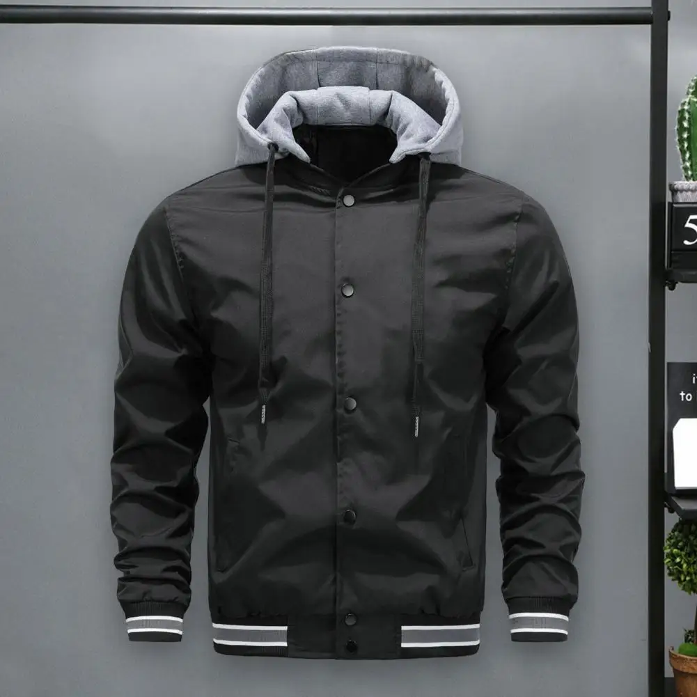 

Button Closure Winter Coat Thick Hooded Men's Winter Coat with Detachable Hat Elastic Cuff Single-breasted Drawstring Closure