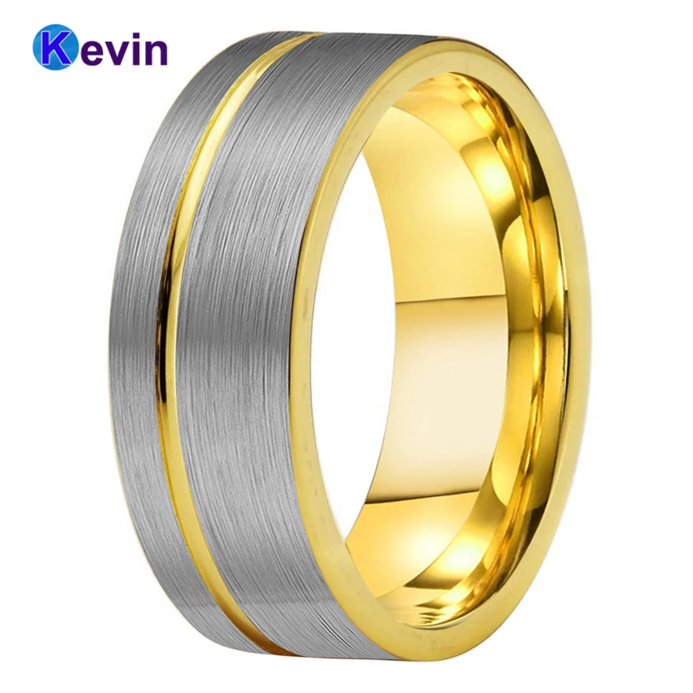 

Кольцо из карбида вольфрама желтого золота толщиной 8 мм для мужчин и женщин