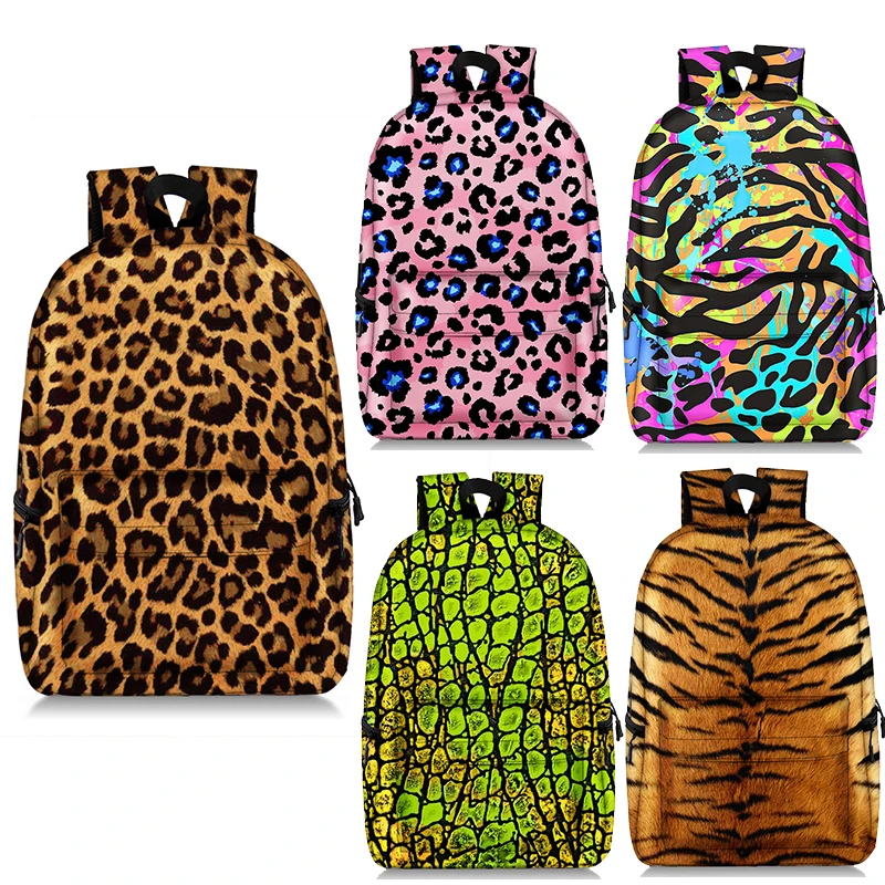 

3D Zebra Crocodile Tiger Leopard Stripes Printing Backpack Boys Girls Bookbags Cute School Bag Fashion Laptop Rucksacks Gift