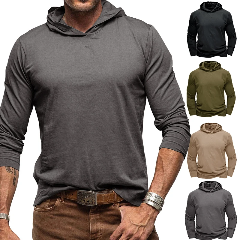 

Autumn Men's Long Sleeve T-shirt Fashion Male Solid Casual Slim Hooded Sweatshirt Outdoor Gym Exercise Muscle Tops S-2XL