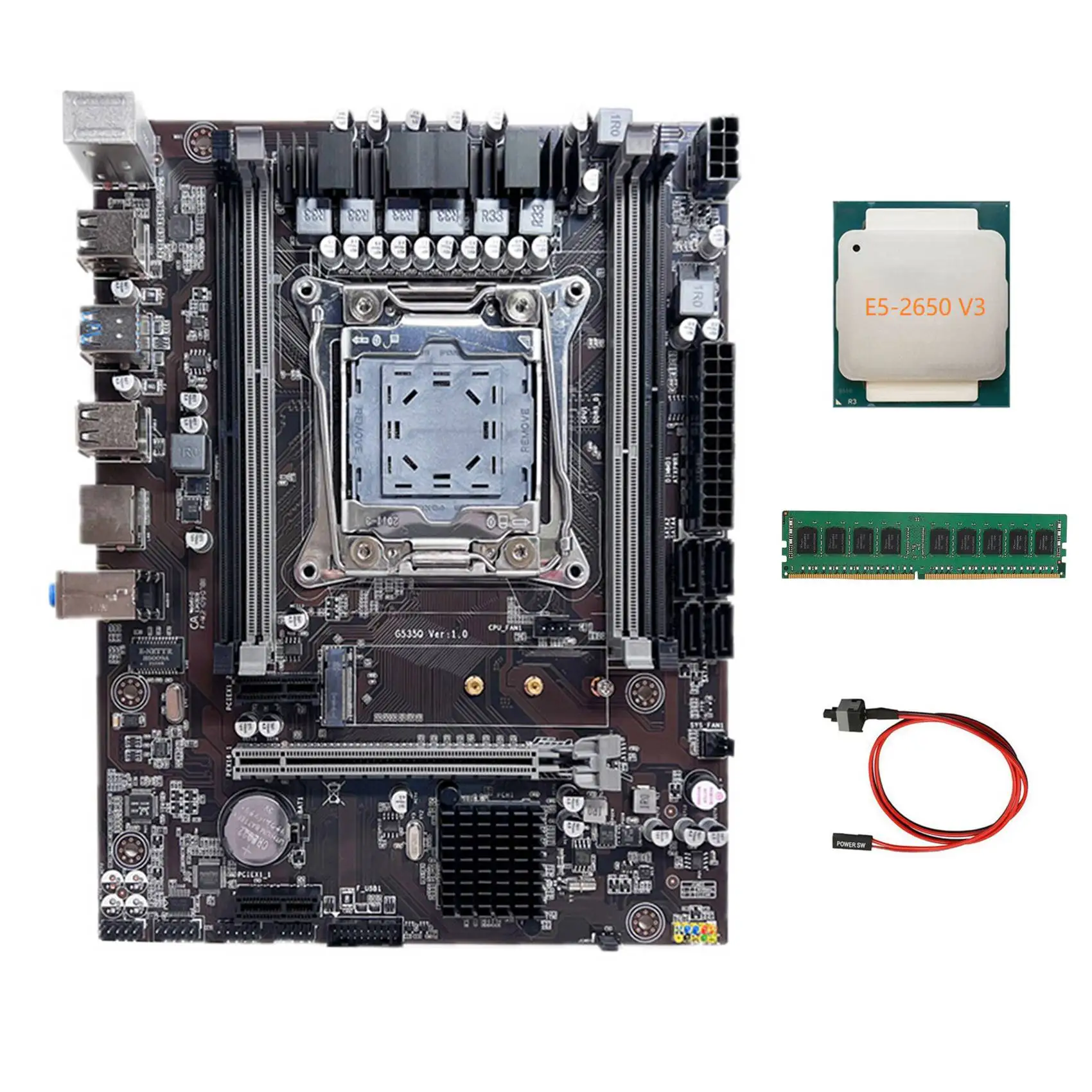 

X99 Motherboard LGA2011-3 Computer Motherboard Support DDR4 RAM with E5 2650 V3 CPU+DDR4 4G 2666Mhz RAM+Switch Cable