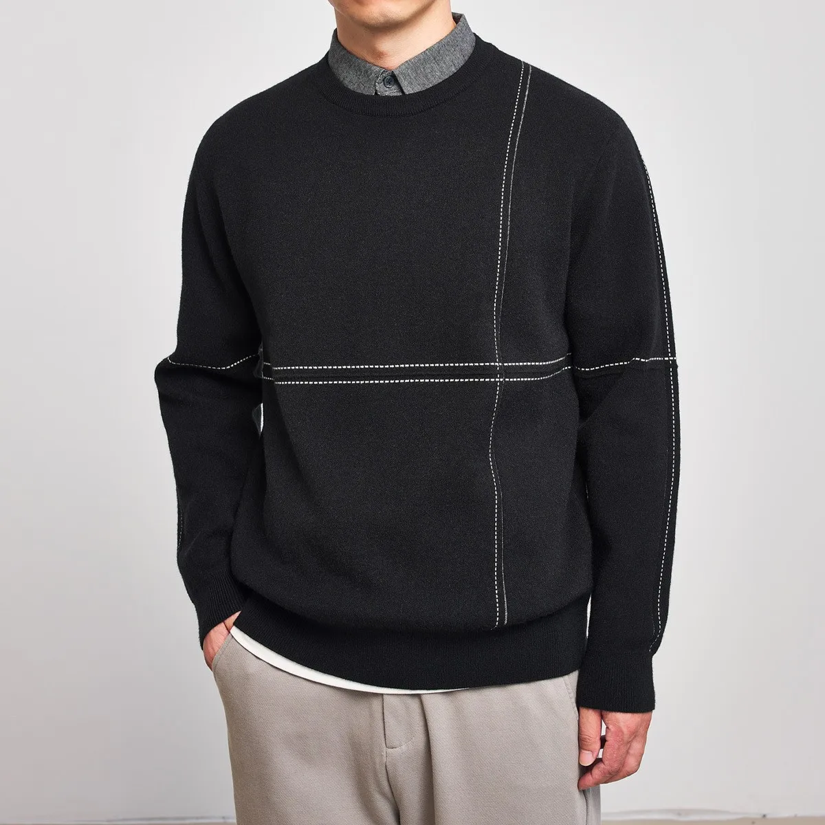 

Men's Warm Sweater 2022 Autumn / Winter New Casual Lapel Long-Sleeved Jacquard Sweater Men's Fake Two Pieces Knitted Sweaters