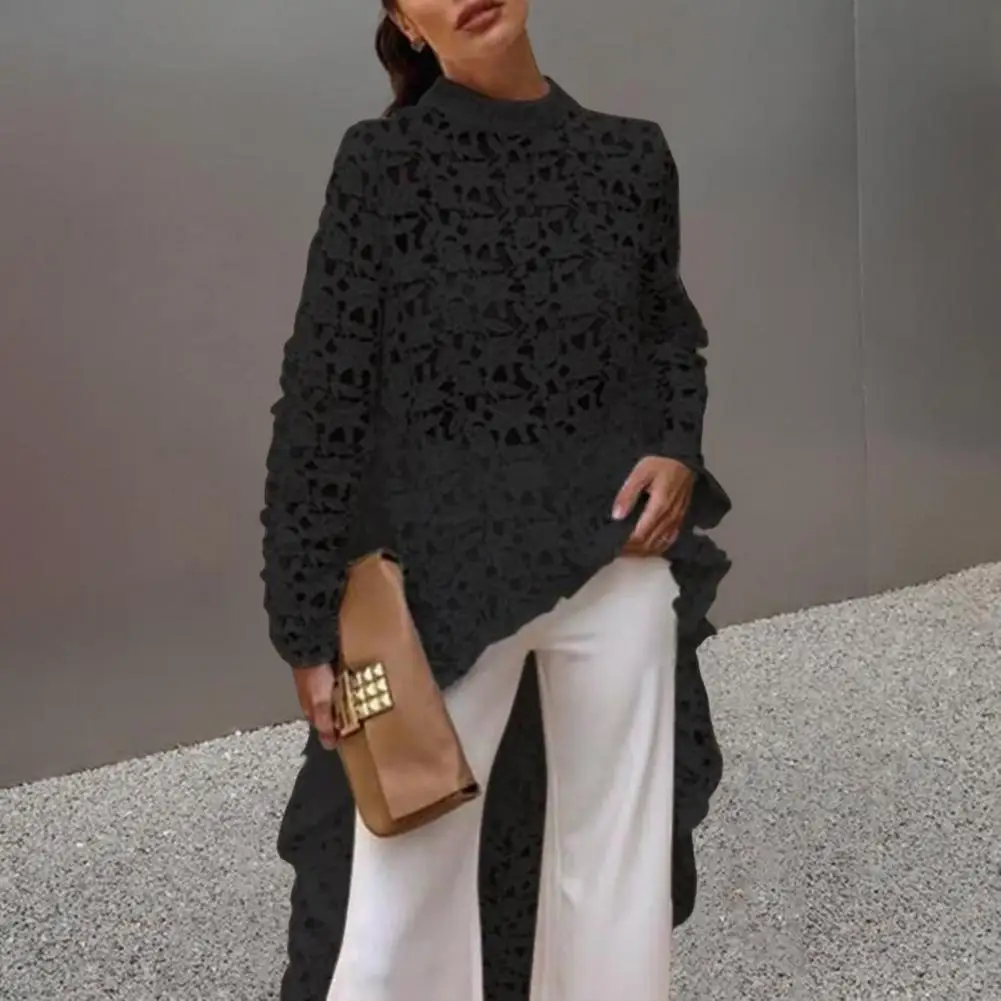 Полый кружевной топ с украшением элегантный цветочным принтом в стиле пэчворк