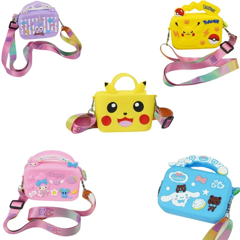 

pokemon kawaii silicone shoulder bag kuromi my melody cinnamoroll keychain bag popits fidget Toys sanrio kids messenger bag