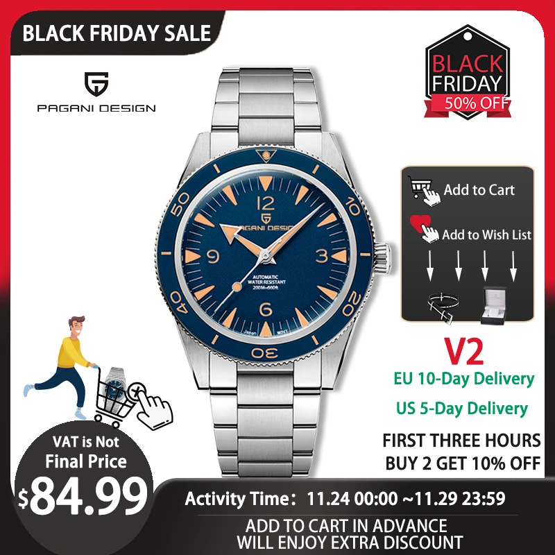 2022 New PAGANI Design 41mm Men's Automatic Mechanical Watch Classic Retro 200m Waterproof Business Sports Watches Reloj Hombre