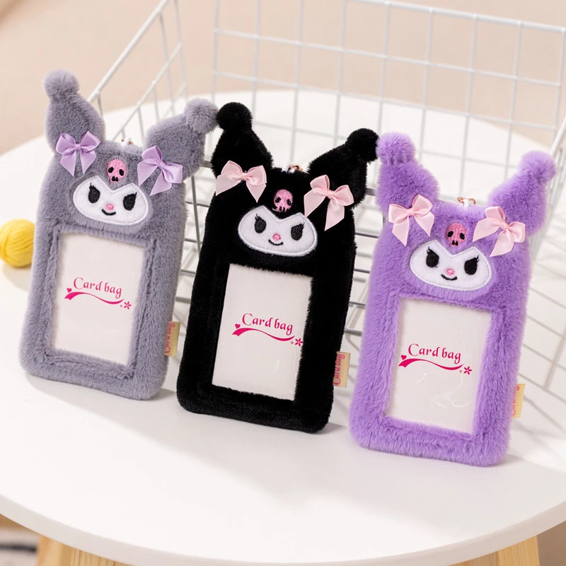 

Kawaii аниме Sanrio Kuromi My Melody Cinnamoroll плюшевая кукла, карта, милый мультяшный портативный плюшевый банк, карта, фотография, подарок для девушки