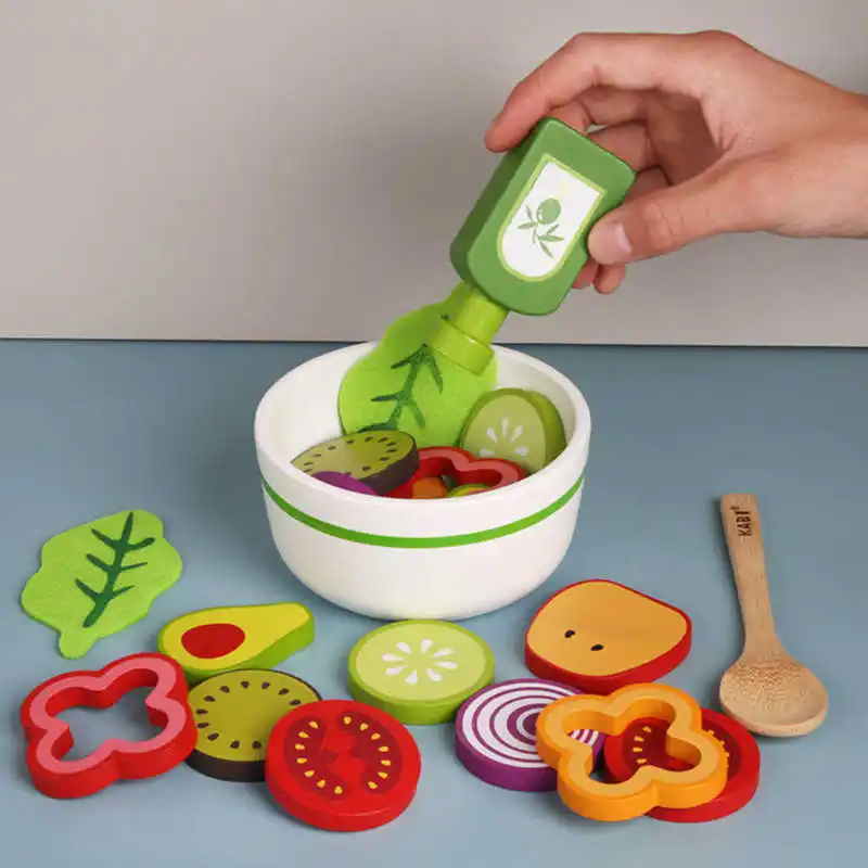 

Pretend Play Vegetable Salad Toy Set Simulation Wooden Fruit Salad Toy Educational Kitchen Toys for Children Gifts