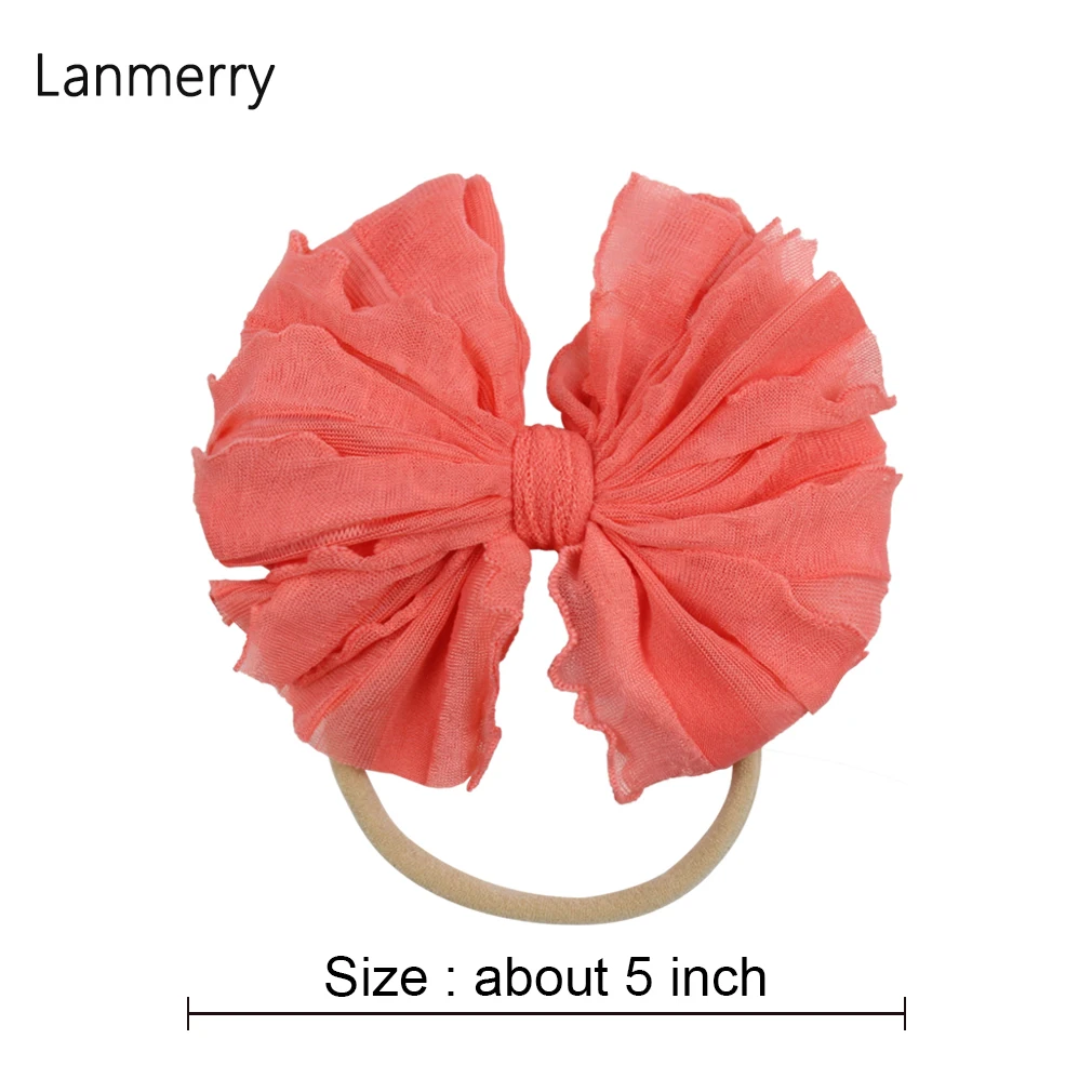 Повязка на голову детская с бантом нейлоновая мягкая кружевная лента для волос