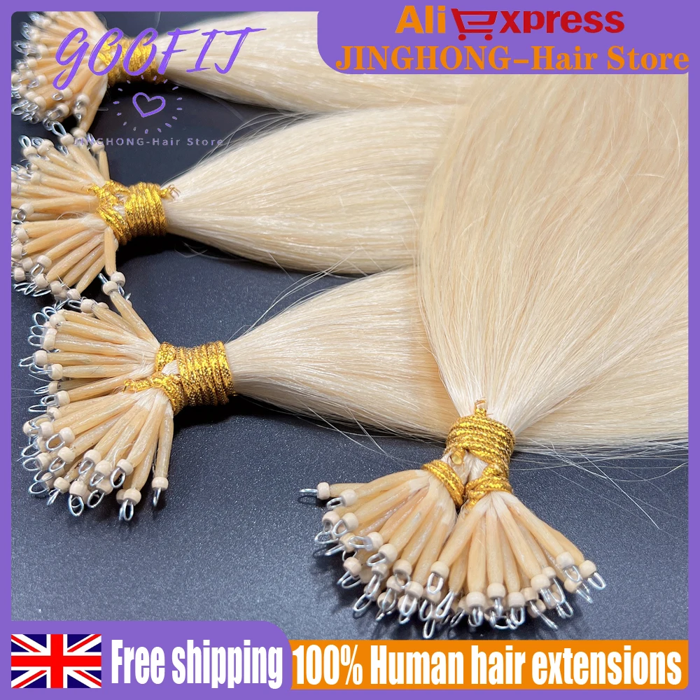 GOOFIT 16“-20” 100% Remy Human Hair Extensions Tip Nano Ring Micro Beads Double Drawn 0.5G/s