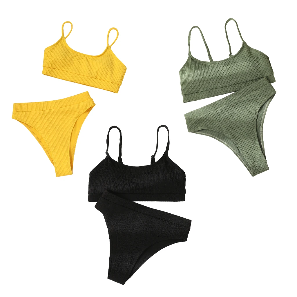 

Womens Swimsuit Splicing Bikini Briefs Female Push Up Bra Racerback Costume