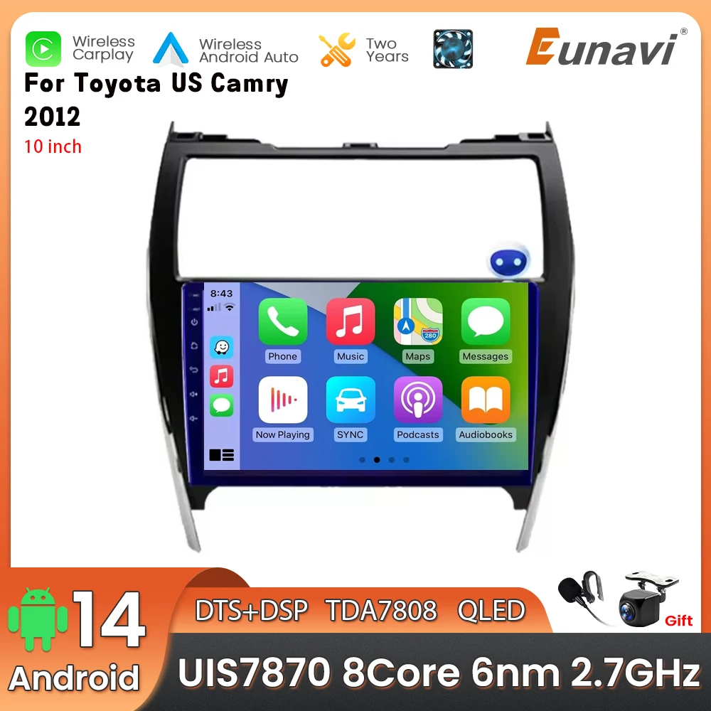 Фото Автомобильный мультимедийный плеер Android 14 2 Din для Toyota US Camry 2012, головное устройство, стерео GPS-навигация BT WIFI №1