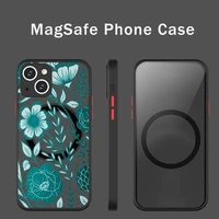 floral flower grass simple phone case for iphone 13 12 mini pro max matte transparent super magnetic magsafe cover