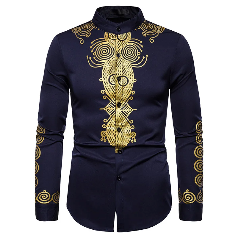 Men's Casual Fashion Printed Totem Long Shirt