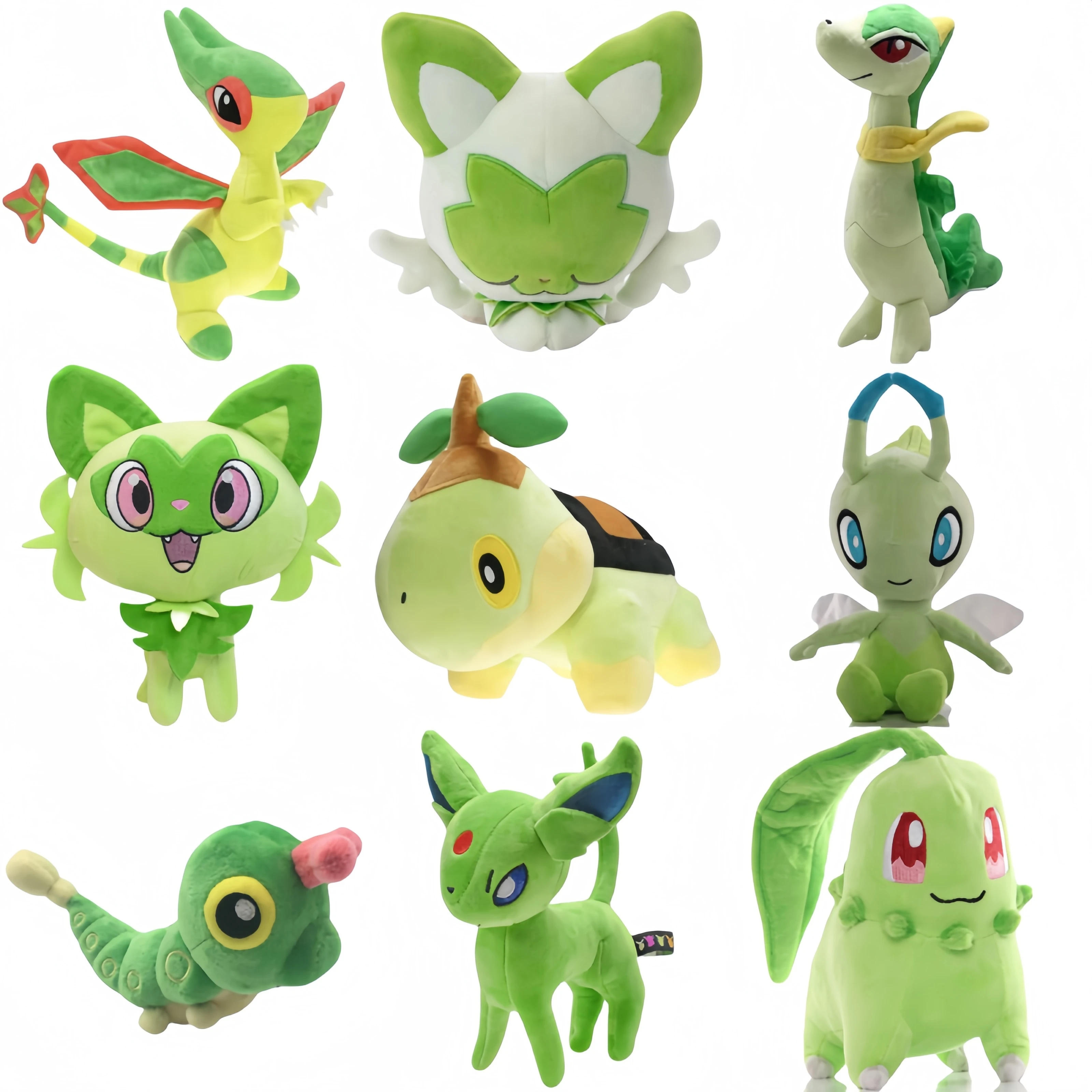 Pokemon Pikachu Turtwig Peluche Stuffed Sprigatito Caterpie Green Espeon Servine Chikorita Flygon Аниме Фигурка Кукла Подарок