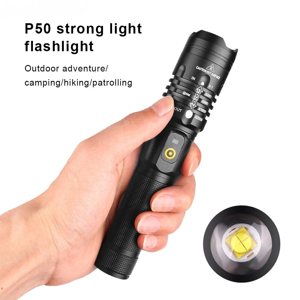 

USB Rechargeable Flashlight Powerful Torch Waterproof Portable Spotlights Emergency light Hiking Search 18650Battery