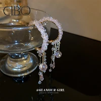 2022 silver crystal c shaped tassel earrings french high grade luxury earrings fashion temperament earrings women drop earrings