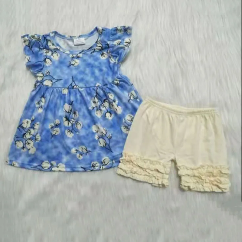 

baby girl boutique outfit toddler clothes children smocked clothing set flutter sleeve top and white shorts outfit