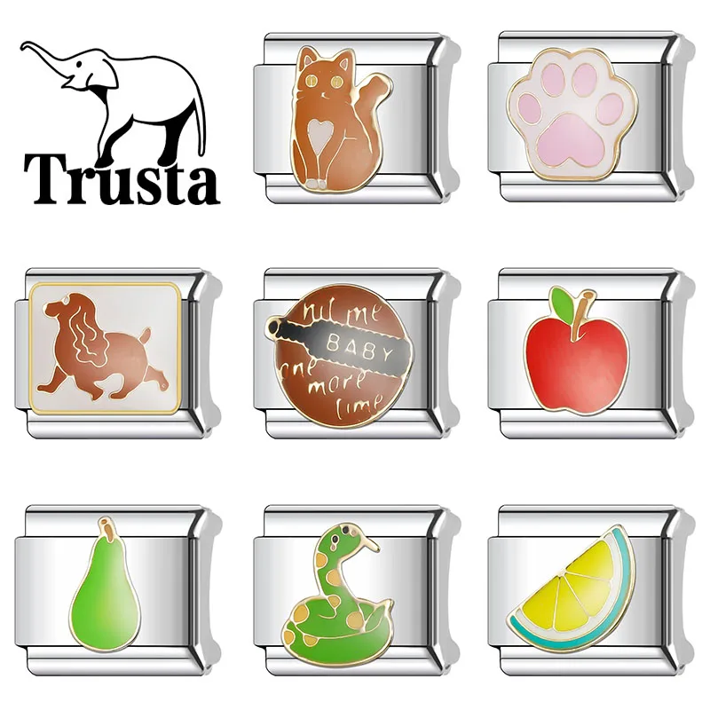 Trusta 2024 подвеска в виде яблока арбуза итальянские звенья 9 мм браслет из