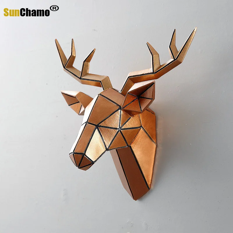 Creative American Simulation Deer Head Wall-mounted Living Room Animal Decoration Pendant Retro Wall Decorations Resin Gifts