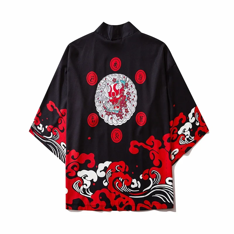 Japanese Men's Kimono Bathrobe Fashion Dragon Print Sleepwear Big Size Man Summer Robe Cool Asian Harajuku Clothes Cartoon Coat