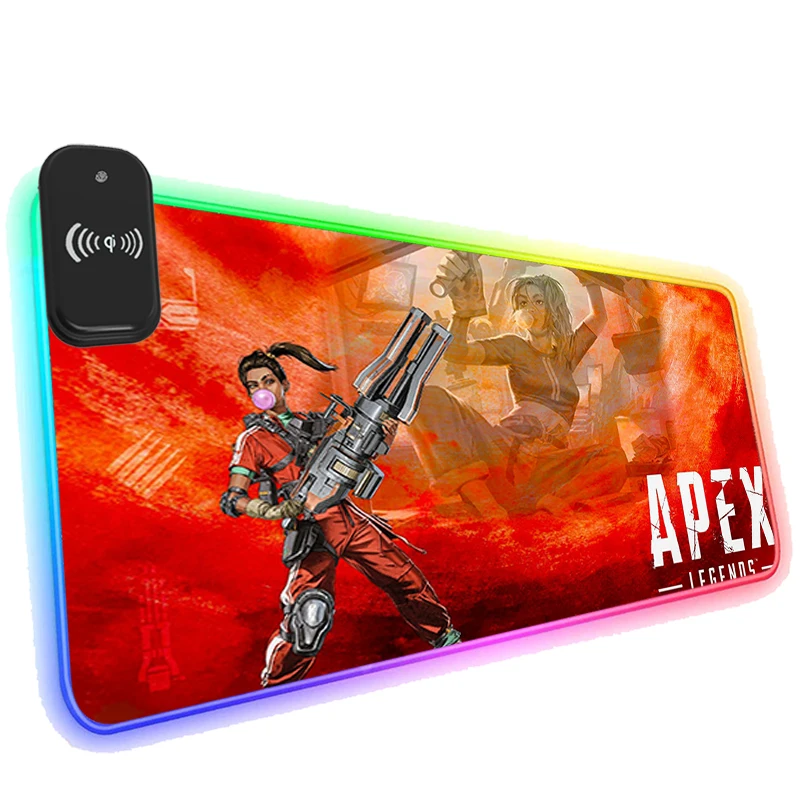 

Игровой коврик для мыши APEX Legends, светодиодная подсветка RGB для беспроводной зарядки, аксессуары для игрового компьютера, коврик для клавиату...